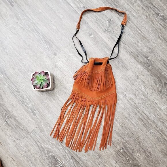 Vintage * Cognac Suede Fringe Purse * Tassels - Picture 5 of 6